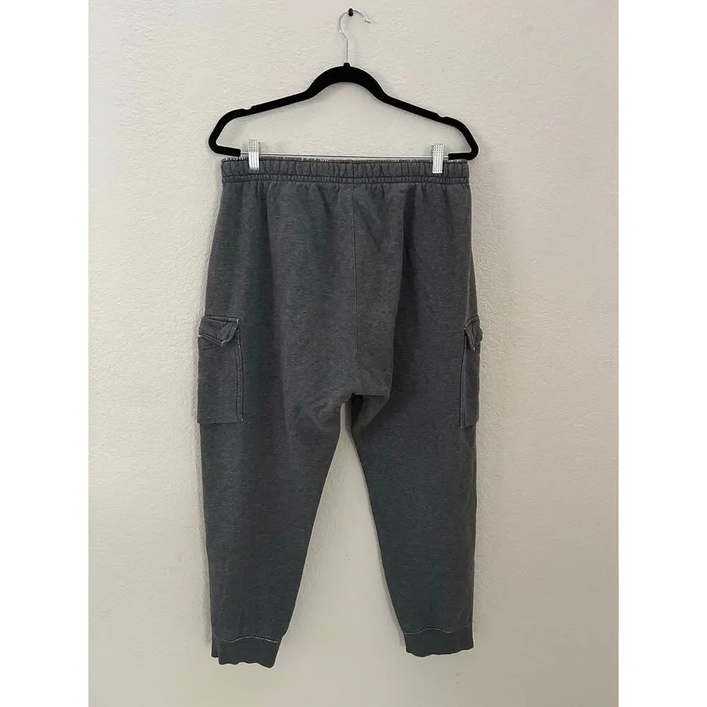 Nike Mens Club Fleece Classic Cargo Reworked Distressed Gray Joggers Size Large